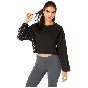 Alo Yoga Suspension Lace-up Cropped Pullover Sweater, Black, Size Medium